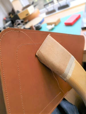 Saddle stitching Langston bag work in progress